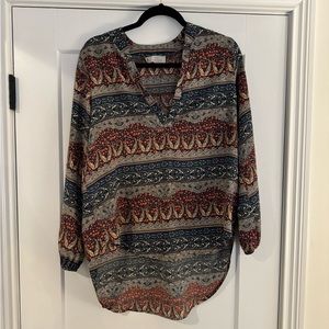 Patterned Long Sleeve Blouse - medium